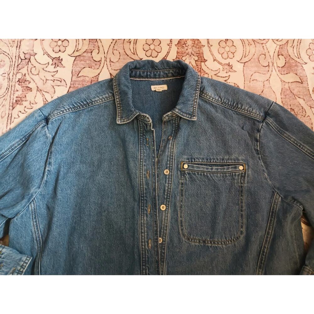Anthropologie Pilcro Denim Shacket S/M Oversized Distressed Raw Hem Chore - Picture 2 of 12